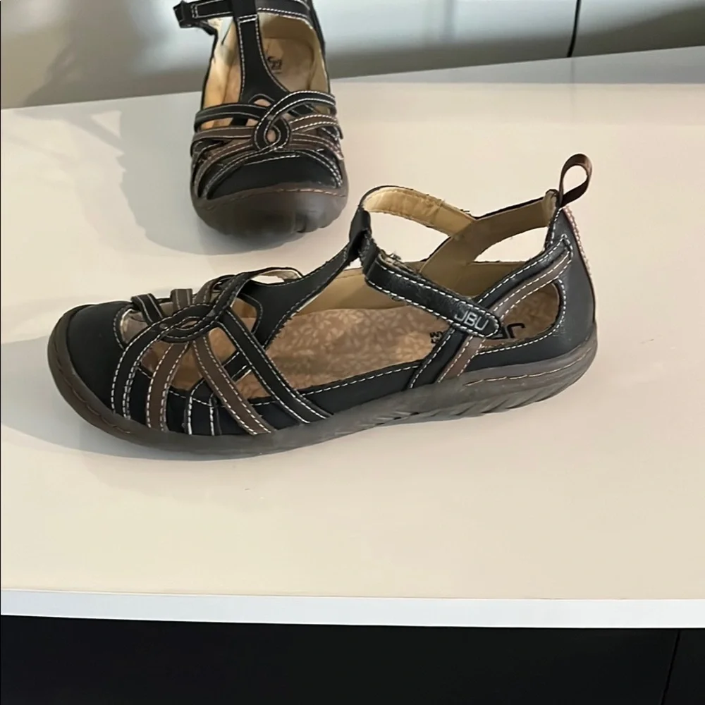 JBU Black and Brown Sandals with Secure Buckle Closure‎